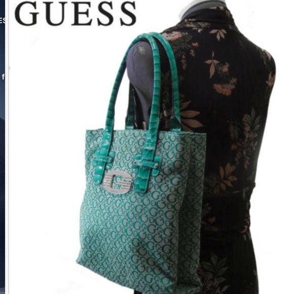 Guess Hangbag Green Medium Purse Logo G CanvasFaux - Picture 3 of 8